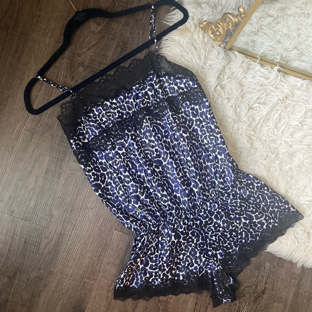 Victoria’s Secret leopard romper lingerie lace blue purple black small adj